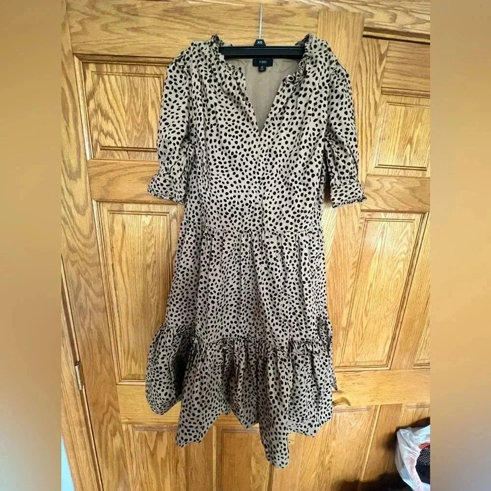 J. Crew - Ruffled Tiered Popover Leopard Dot Dress